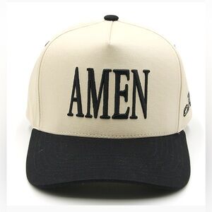 ‘AMEN’ Black & Cream  Faith Over Fear Cap with'Embroidery